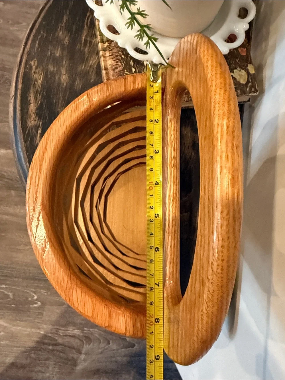 Vintage Solid Wood Handled Basket Fruit Bread Basket Rustic Farmhouse Decor